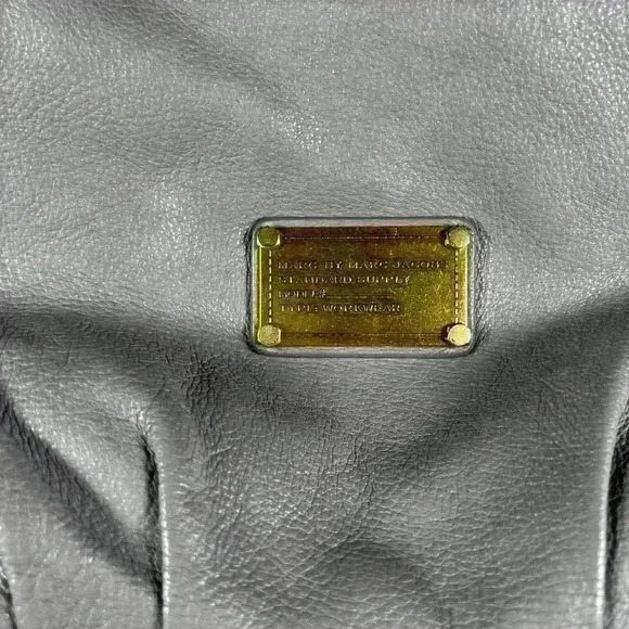 MARC JACOBS Orig Y2K Gray Shoulder Crossbody Satchel Top Handle Leather Purse Lg - Picture 6 of 13
